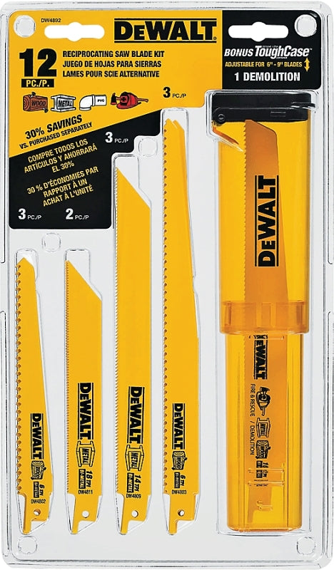 DEWALT DEWALT DW4892 Reciprocating Saw Blade Set, 12-Piece, Bi-Metal, Yellow