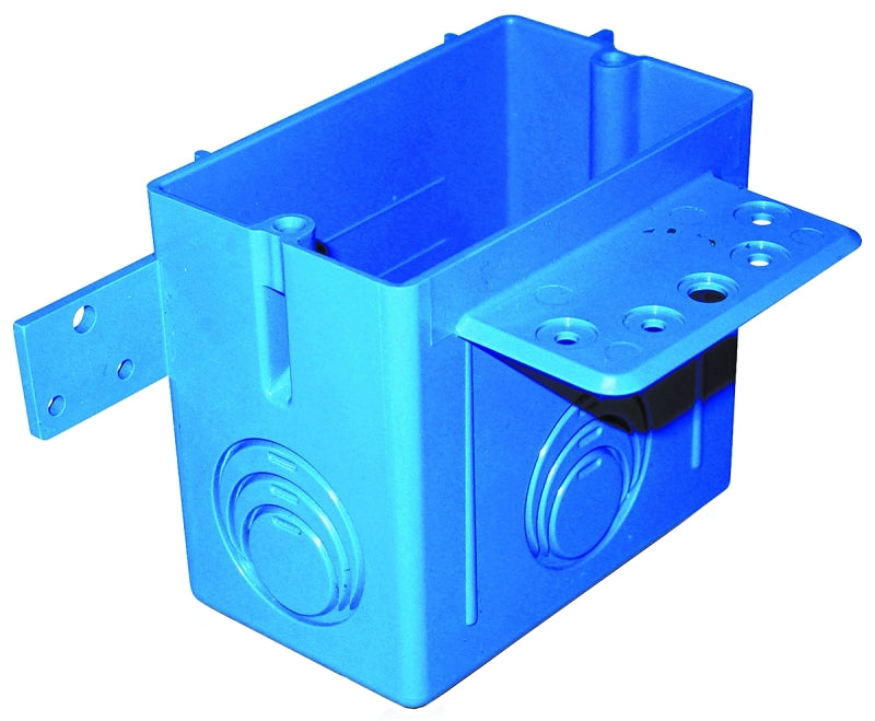 CARLON Carlon A122 Outlet Box, 1-Outlet, 1-Gang, 4-Knockout, 1/2, 3/4, 1 in Knockout, PVC, Blue, Bracket Mounting