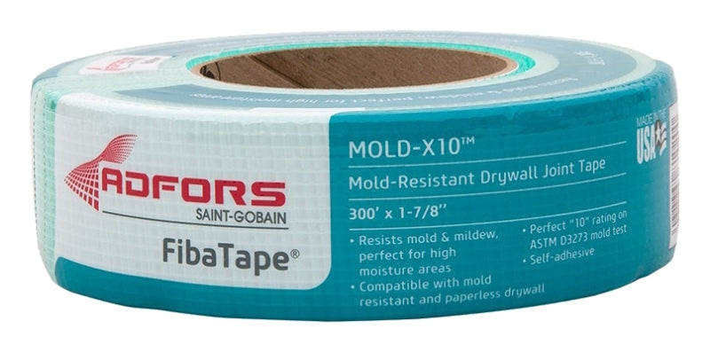 ADFORS Adfors FibaTape Mold-X10 Series FDW8664-U Drywall Joint Tape, 300 ft L, 1-7/8 in W, Green BUILDING MATERIALS ADFORS