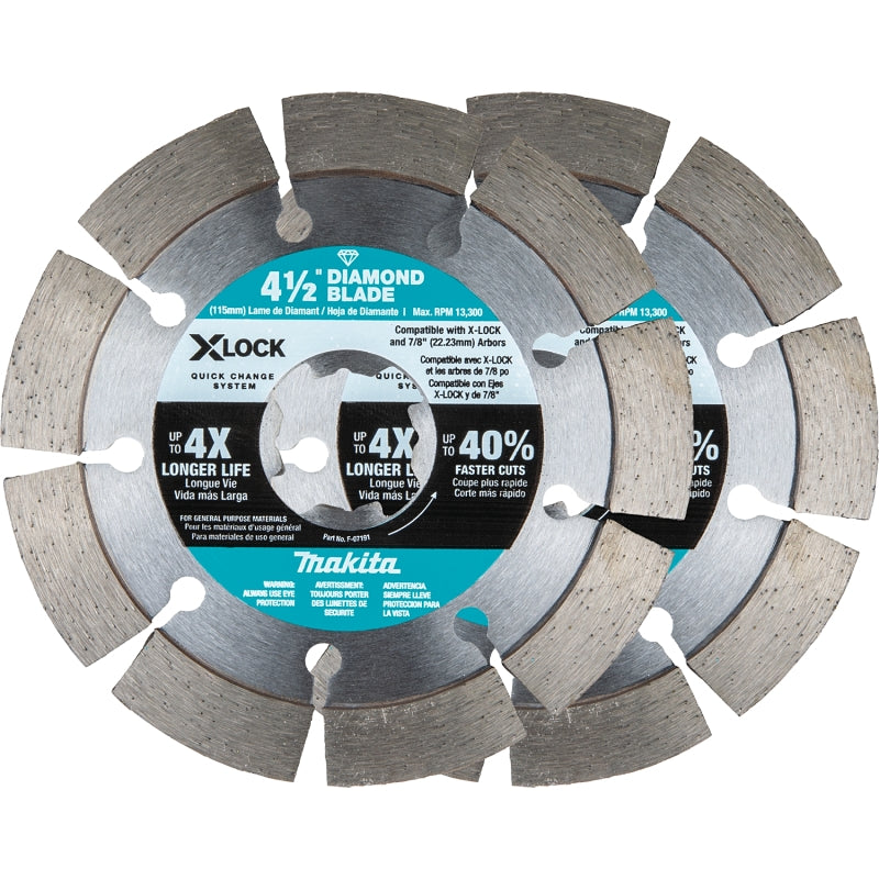 MAKITA Makita X-LOCK E-07200 Series Blade, Diamond Blade, 4-1/2 in Dia, 7/8 in Arbor, Segmented Rim, 2/PK