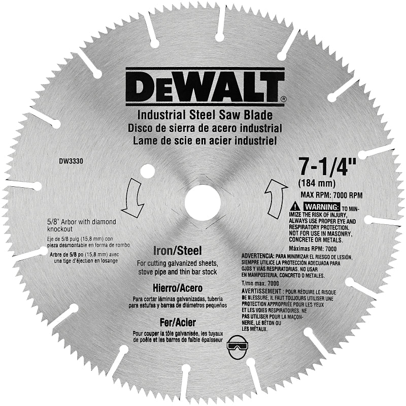DEWALT DEWALT DW3330 Saw Blade, 7-1/4 in Dia, 5/8 in Arbor, 16-Teeth, Steel Cutting Edge, Applicable Materials: Metal TOOLS DEWALT