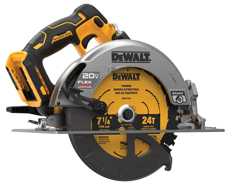 DEWALT DEWALT DCS573B Brushless Circular Saw with Flexvolt Advantage, Tool Only, 20 V, 7-1/4 in Dia Blade, 0 to 57 deg Bevel TOOLS DEWALT