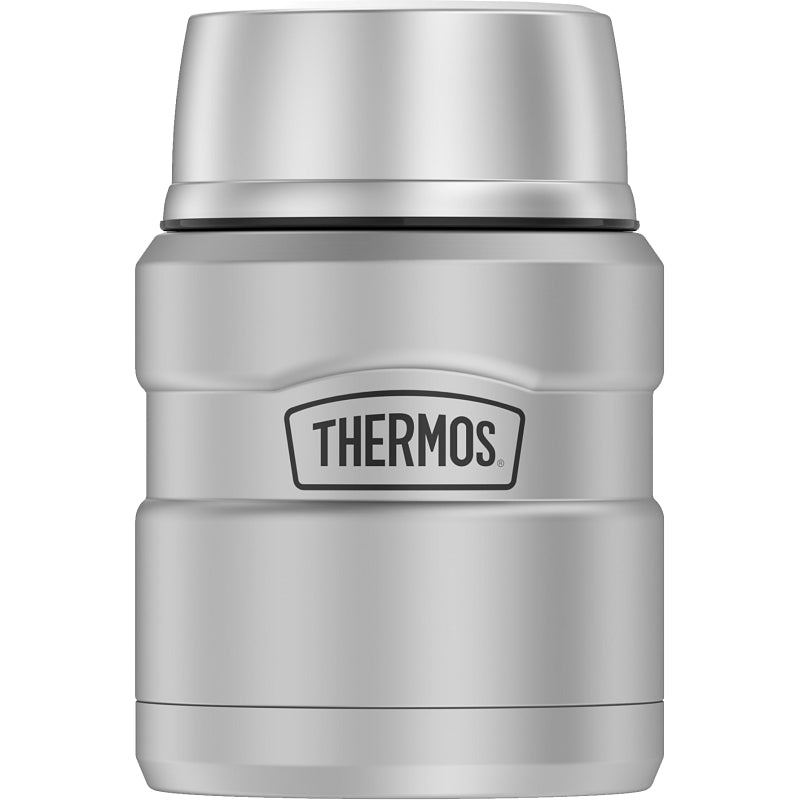 THERMOS Thermos SK3000MSTRI4 STAINLESS KING Series Vacuum Insulated Food Jar with Foldable Spoon, Silver, 16 oz Capacity