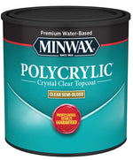 MINWAX Minwax Polycrylic 244444444 Polyurethane, Semi-Gloss, Liquid, Crystal Clear, 0.5 pt Can
