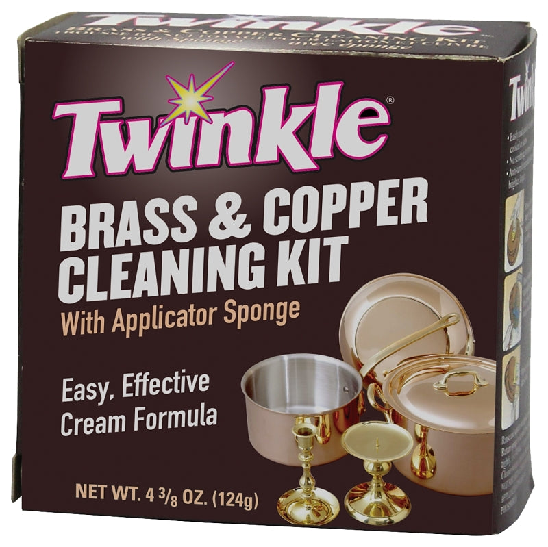 MALCO PRODUCTS Twinkle 525105 Brass and Copper Cleaning Kit, 4.4 oz, Paste, Lemon, Greenish Yellow
