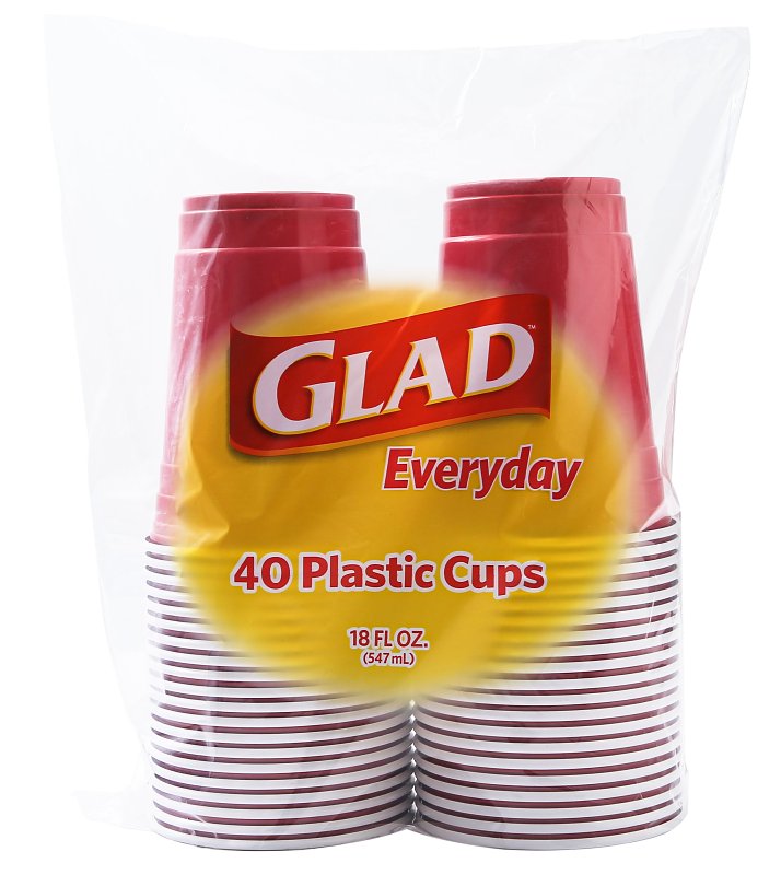 GLAD Glad Everyday BBP25519 Disposable Cup, 18 oz Cup, Plastic, Red