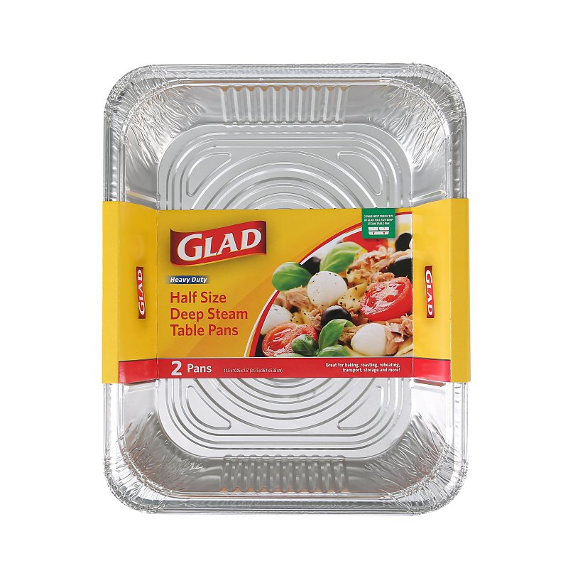 GLAD Glad BBP19935 Disposable Steam Pan, Aluminum, Silver, 12-1/2 in L, 10-1/4 in W, 2-1/2 in H, Dishwasher Safe: No HOUSEWARES GLAD