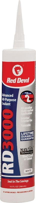 RED DEVIL Red Devil 0986 Advanced Sealant, White, 1 day Curing, 20 to 120 deg F, 9 oz Cartridge