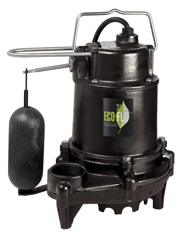 ECO-FLO Eco-Flo EFSA33 Sump Pump, 6.5 A, 115 V, 1/3 hp, 1-1/2 in Outlet, 20 ft Max Head, 3160 gph, Cast Iron/Thermoplastic