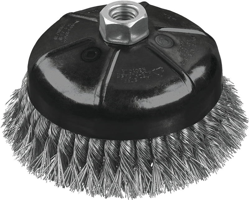 DEWALT DEWALT DW4916 Wire Cup Brush, 4 in Dia, 5/8-11 Arbor/Shank, 0.02 in Dia Bristle, 1-1/8 in L Bristle Trim