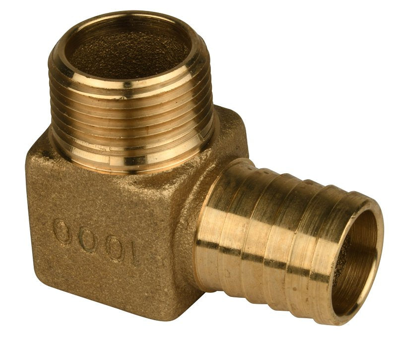 ECO-FLO Water Source HE101NL Yard Hydrant Elbow, 1 in, Barb x MPT, 90 deg Angle, Brass, 120 psi Pressure