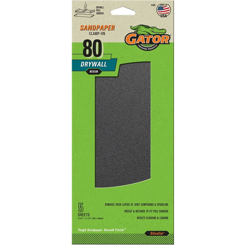 GATOR Gator SilicaCut 4486 Sanding Sheet, 11-1/4 in L, 4-1/4 in W, 80 Grit, Medium, Silicon Carbide Abrasive