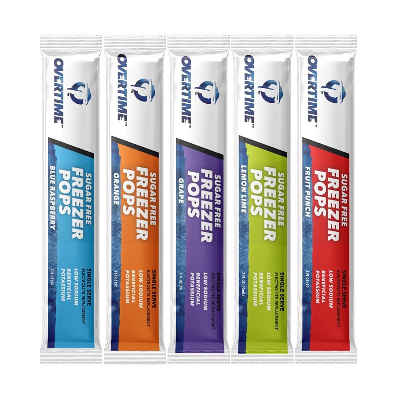 OVERTIME Overtime 50-FREEZERPOPS Freezer Pops Variety Pack, Fruit Punch, Grape, Lemon-Lime, Orange, Raspberry Blue, 3 oz