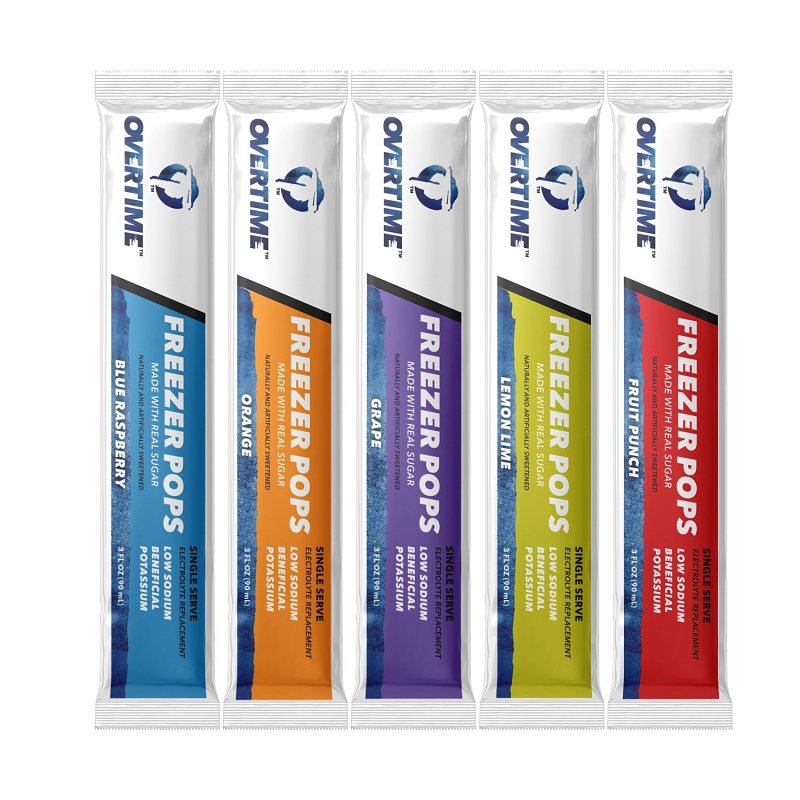 OVERTIME Overtime 40-SFREEZERPOPS Freezer Pops Variety Pack, Fruit Punch, Grape, Lemon-Lime, Orange, Raspberry Blue, 3 oz