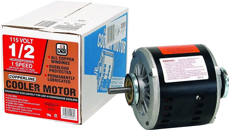 DIAL Dial 2203 Evaporative Cooler Motor, 0.5 hp, 1-Phase, 115 V, 1/2 in Dia Shaft, Clockwise Shaft Rotation, 1725 rpm Speed
