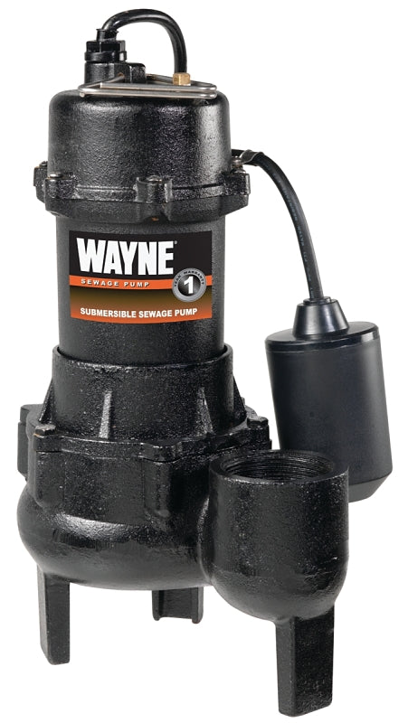 WAYNE Wayne RPP50 Sewage Pump, 1-Phase, 15 A, 115 V, 0.5 hp, 2 in Outlet, 20 ft Max Head, 4,800 gph, Iron PLUMBING, HEATING & VENTILATION WAYNE