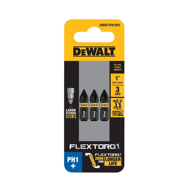 DEWALT DEWALT FlexTorq DWAF1PH1IR3 Impact Screwdriver Bit, #1 Drive, Phillips Drive, 1/4 in Shank, Hex Shank, 1 in L, Steel