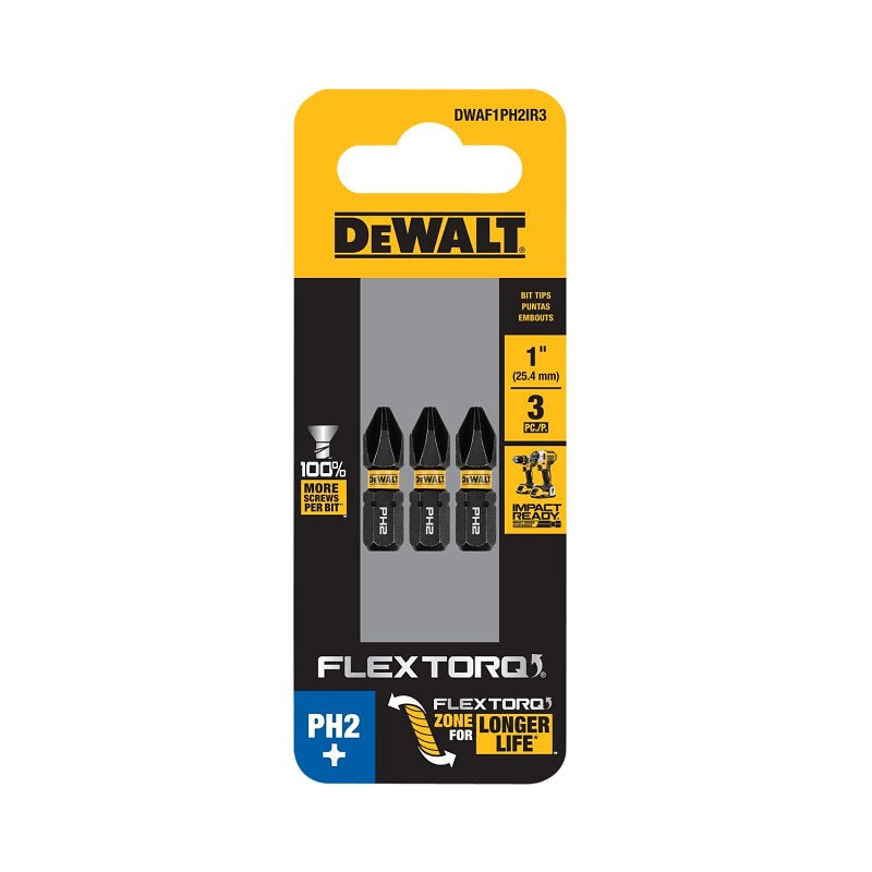 DEWALT DEWALT FlexTorq DWAF1PH2IR3 Impact Screwdriver Bit, #2 Drive, Phillips Drive, 1/4 in Shank, Hex Shank, 1 in L, Steel