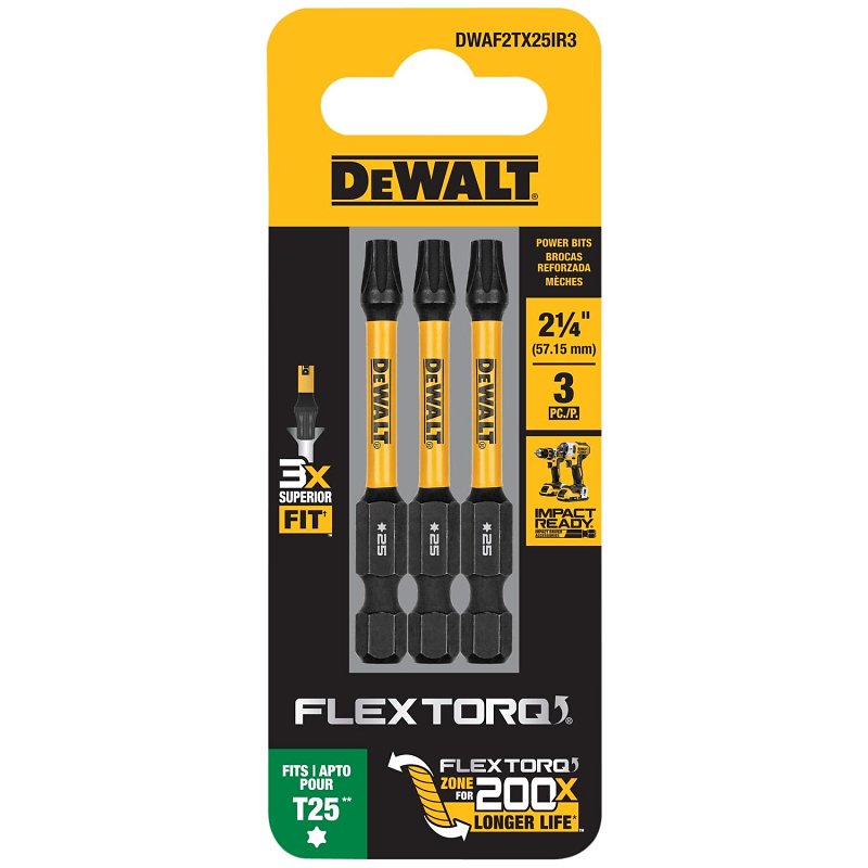 DEWALT DEWALT FlexTorq DWAF2TX25IR3 Impact Screwdriver Bit, T25 Drive, Torx Drive, 1/4 in Shank, Hex Shank, 2-1/4 in L, Steel