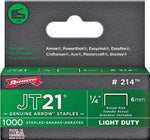 ARROW Arrow JT21 Series 214 Staple, 1/4 in W Crown, 1/4 in L Leg, 0.03 ga