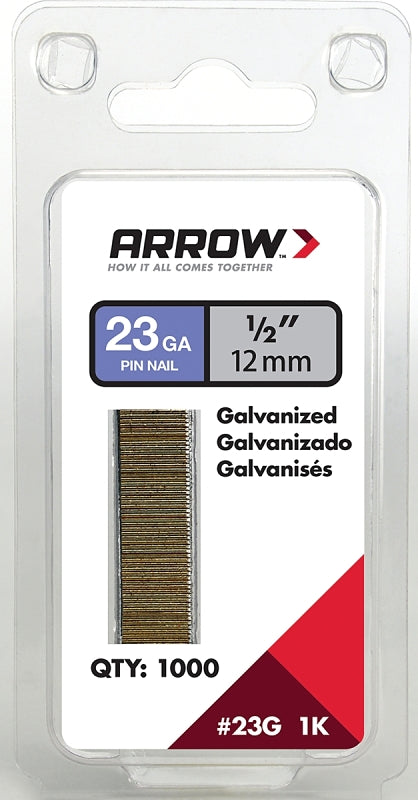 ARROW Arrow 23G12-1K Pin Nail, 1/2 in L, 23 Gauge, Galvanized Steel, Round Shank HARDWARE & FARM SUPPLIES ARROW