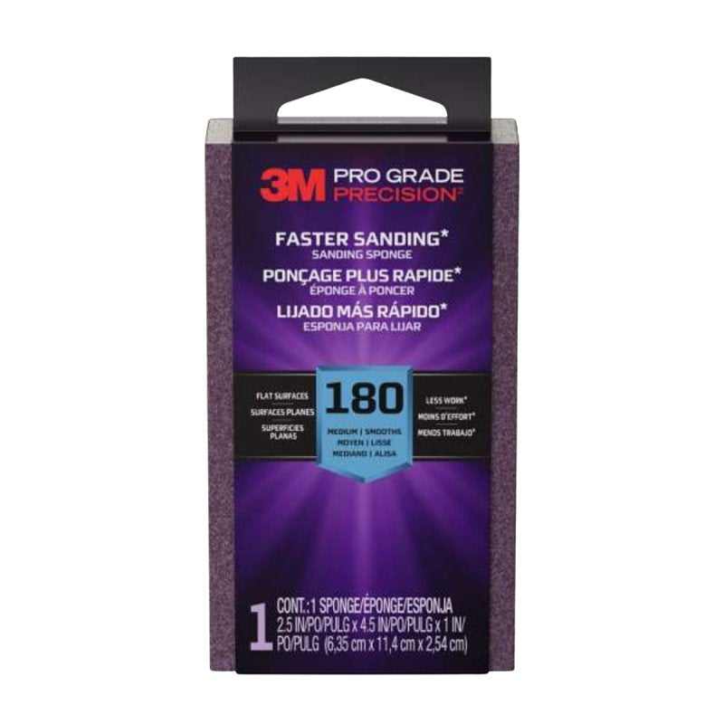 3M Pro Grade Precision FSB180-PGP-1T Faster Sanding Block Sponge, 2-1/2 in L, 4-1/2 in W, 180 Grit, Fine