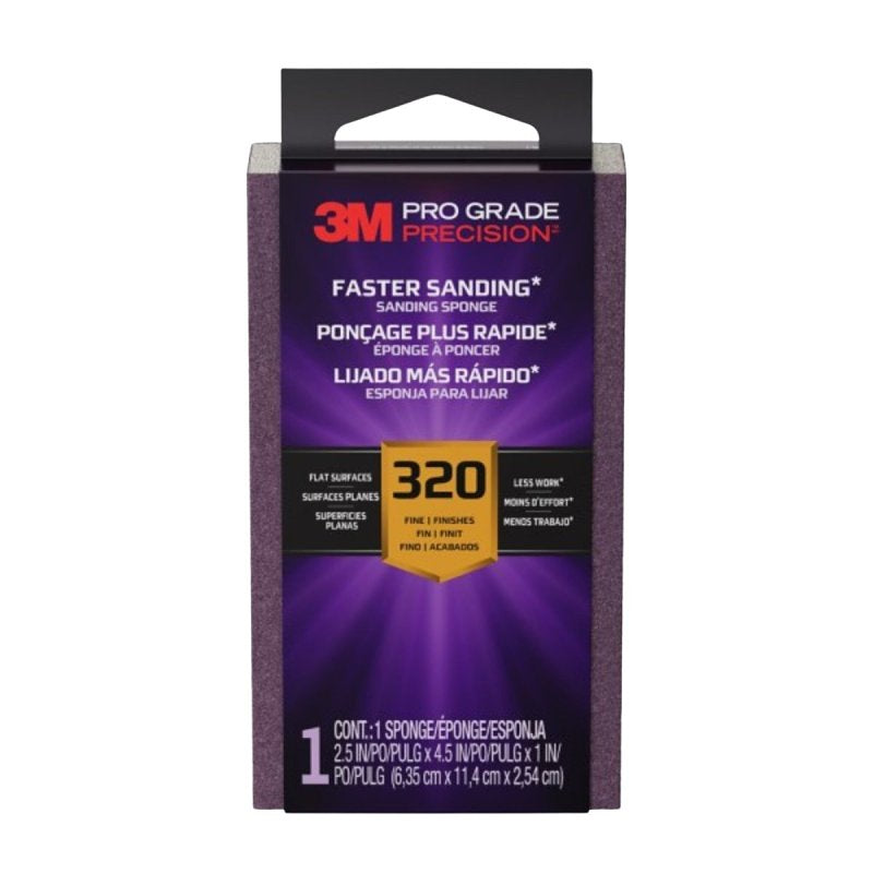 3M Pro Grade Precision FSB320-PGP-1T Faster Sanding Block Sponge, 2-1/2 in L, 4-1/2 in W, 320 Grit, Extra Fine