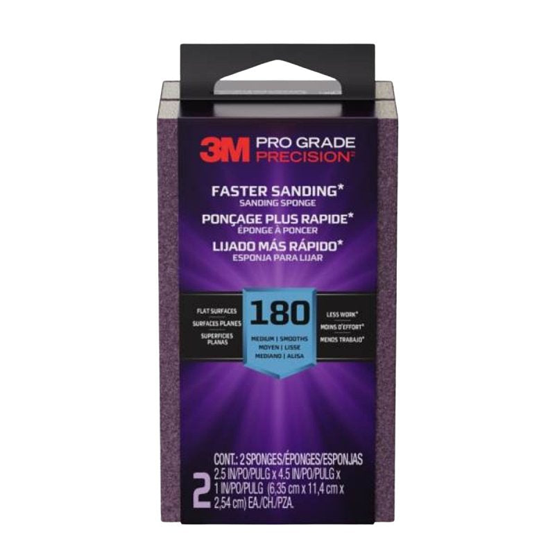 3M Pro Grade Precision FSB180-PGP-2T Faster Sanding Block Sponge, 2-1/2 in L, 4-1/2 in W, 180 Grit, Fine