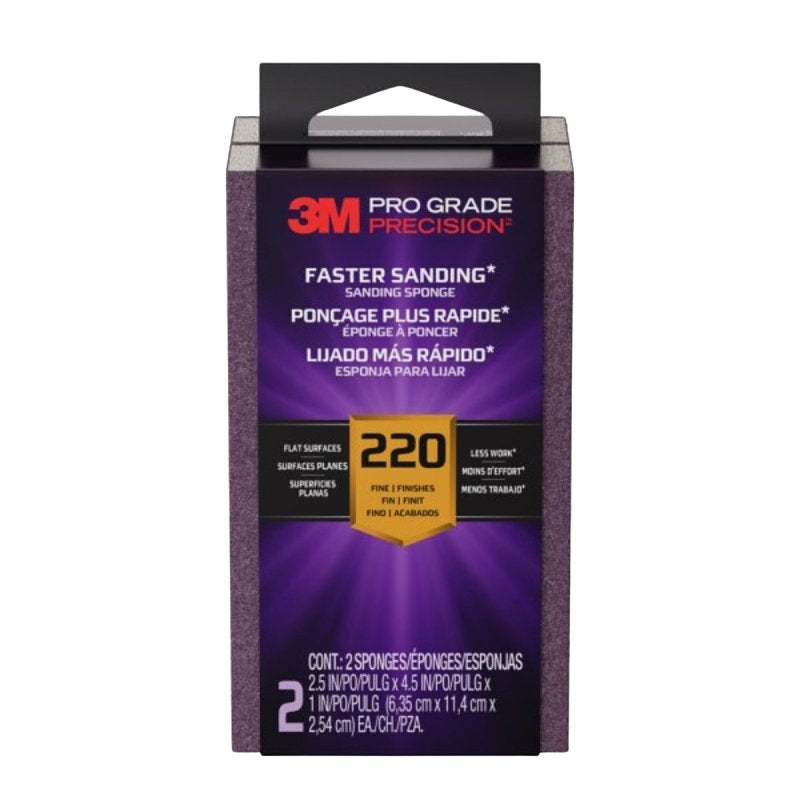 3M Pro Grade Precision FSB220-PGP-2T Faster Sanding Block Sponge, 2-1/2 in L, 4-1/2 in W, 220 Grit, Fine