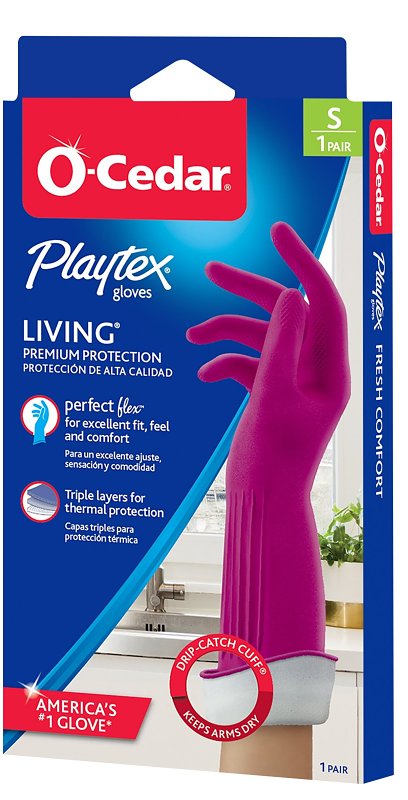 O-CEDAR Playtex Living Series 166118 Reusable Gloves, S, Latex/Neoprene/Nitrile, Gray