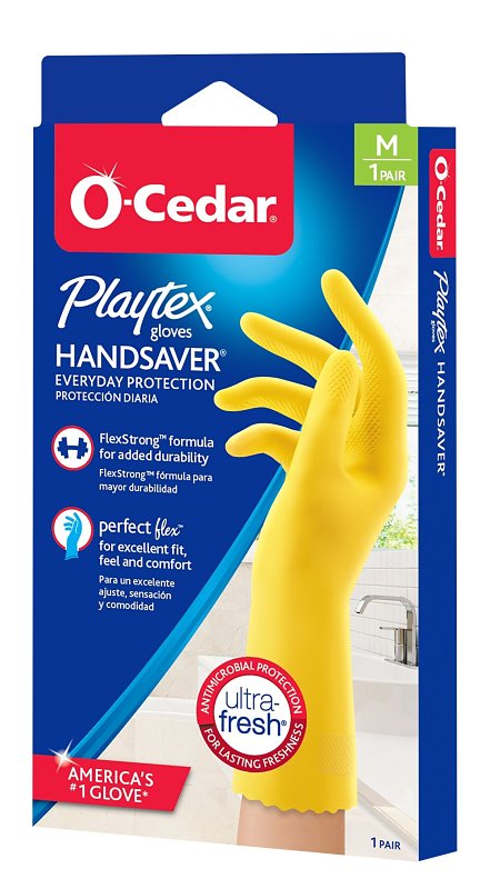 O-CEDAR Playtex HandSaver 163675 Reusable Gloves, M, Latex/Neoprene/Nitrile, Yellow