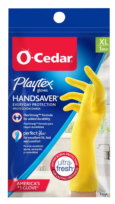 O-CEDAR Playtex HandSaver 163670 Reusable Gloves, XL, Latex/Neoprene/Nitrile, Yellow