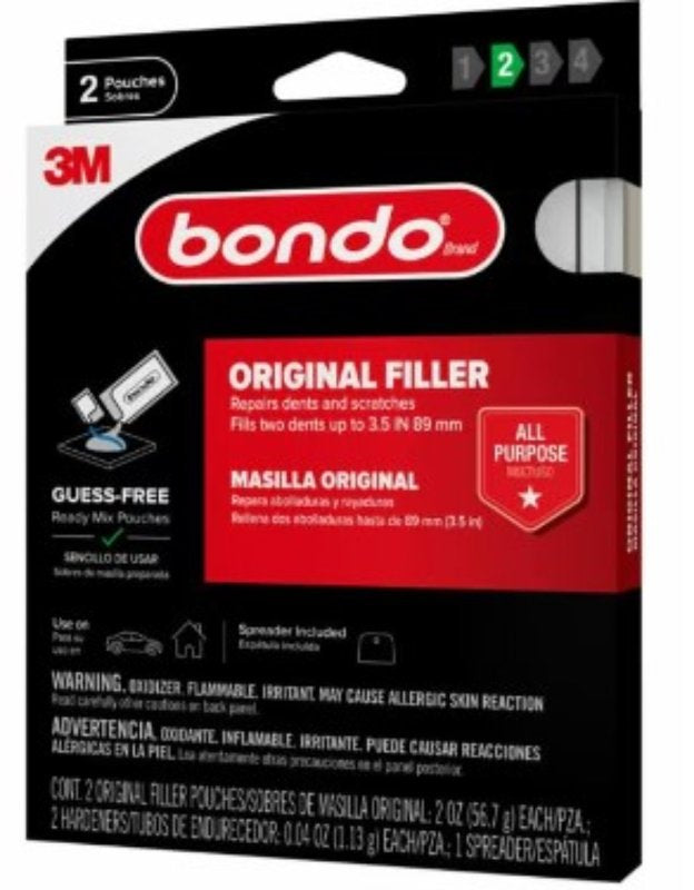 BONDO Bondo OR-2PK-ES Original Filler Ready Mix, 2 oz Pouch, Liquid Filler, Paste Hardener