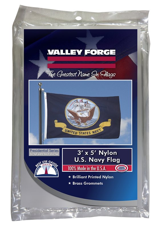 VALLEY FORGE FLAG Valley Forge BTUSNV3 Military Navy Flag, Nylon, Dark Blue Background, 5 ft L, 3 ft W APPLIANCES & ELECTRONICS VALLEY FORGE FLAG