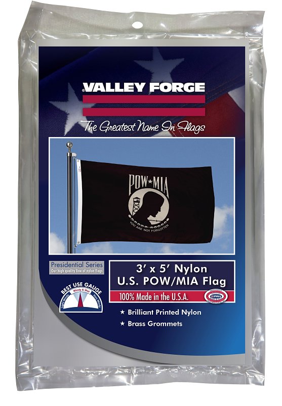 VALLEY FORGE FLAG Valley Forge BTPOW3 Pow-Mia Military Flag, Nylon, White Legend, Black Background, 5 ft L, 3 ft W APPLIANCES & ELECTRONICS VALLEY FORGE FLAG