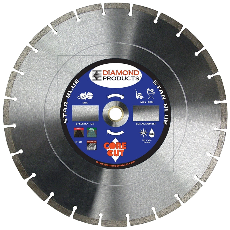 DIAMOND PRODUCTS Diamond Products Star Blue 63599 Saw Blade, 18 in Dia, 1 in Arbor