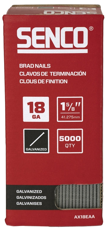 SENCO Senco AX18EAA Nail, 1-5/8 in L, 18, Steel, Electro-Galvanized, Brad, Medium Head, Smooth Shank