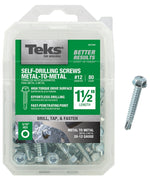 TEKS Teks 21344 Screw, #12 Thread, 1-1/2 in L, Coarse Thread, Hex Drive, Self-Drilling, Self-Tapping Point, Steel, Zinc