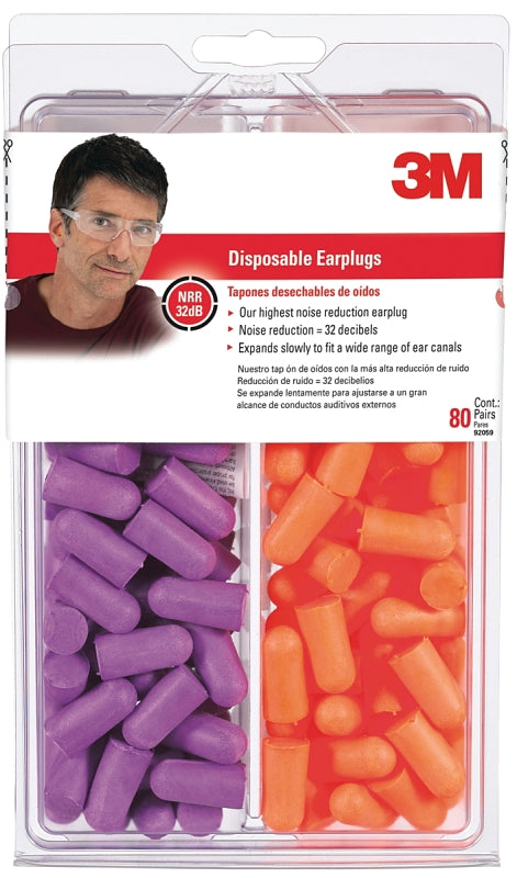 3M 3M 7000122742 Disposable Ear Plugs, 32 dB NRR, Foam Ear Plug, Orange/Purple Ear Plug