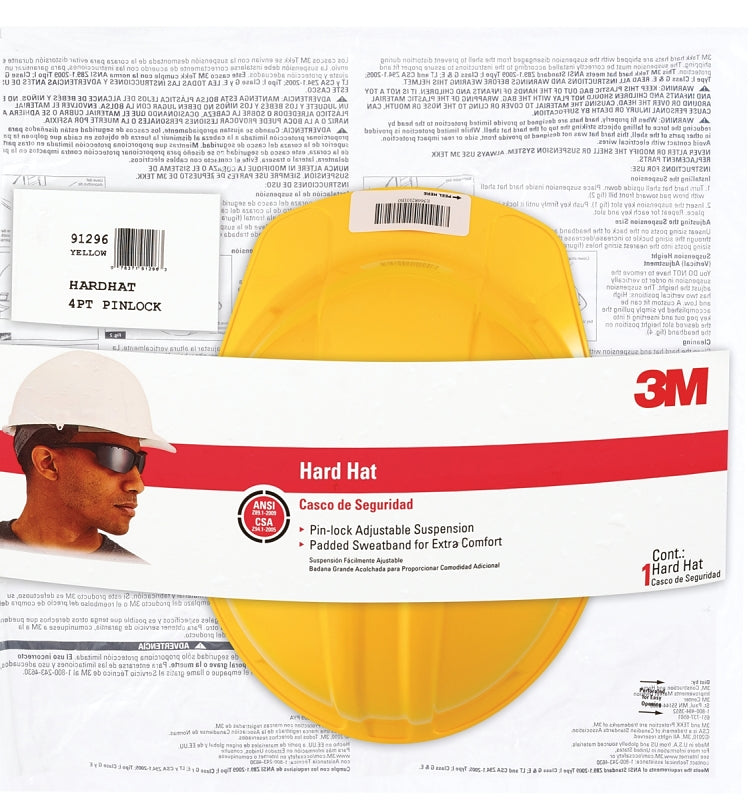3M 3M CHH-P-Y12 Hard Hat, 4-Point Suspension, Polyethylene Shell, Yellow, Class: E, G CLOTHING, FOOTWEAR & SAFETY GEAR 3M