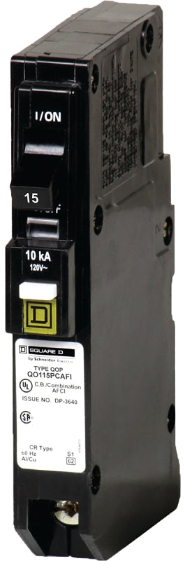SQUARE D Square D QO115PCAFIC Circuit Breaker, CAFCI, Mini, 15 A, 1-Pole, Plug, 120 V ELECTRICAL SQUARE D