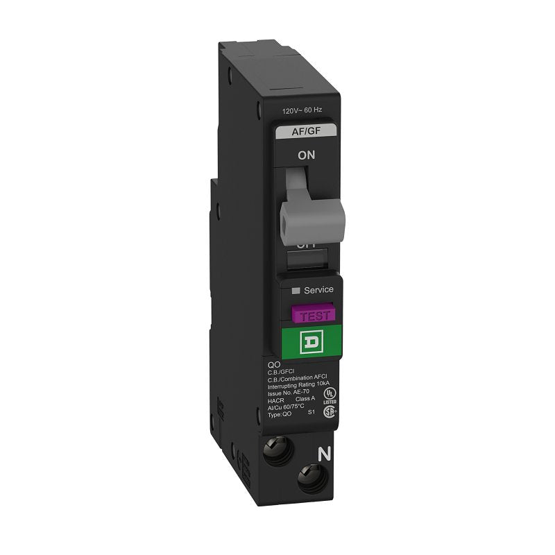 SQUARE D Square D QO QO115PAFGFC Miniature Circuit Breaker, Combination Arc Fault, 15 A, 1-Pole, 120 VAC, Plug-In ELECTRICAL SQUARE D
