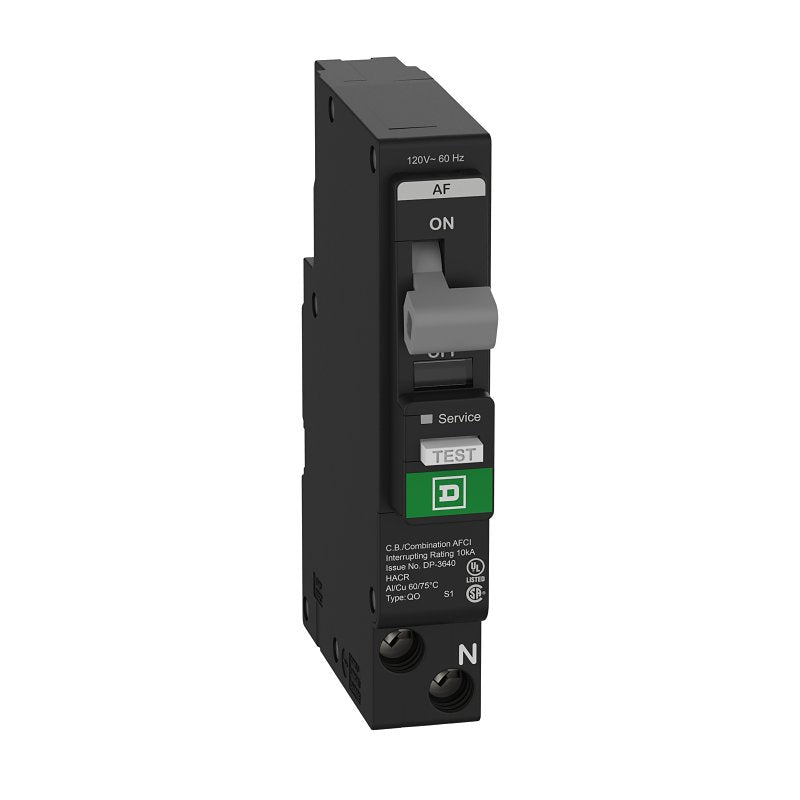 SQUARE D Square D QO QO115PAFC Miniature Circuit Breaker, Combination Arc Fault, 15 A, 1-Pole, 120 VAC, Plug-In ELECTRICAL SQUARE D