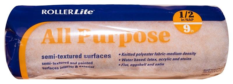 ROLLERLITE RollerLite All Purpose 9AP050 Roller Cover, 1/2 in Thick Nap, 9 in L, Polyester Cover, Yellow