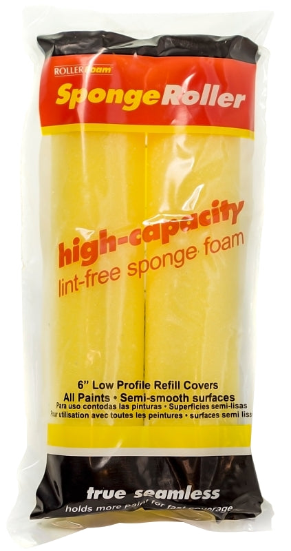ROLLERLITE RollerLite 6YF038D Roller Cover, 3/8 in Thick Nap, 6 in L, Foam Cover, Yellow PAINT ROLLERLITE