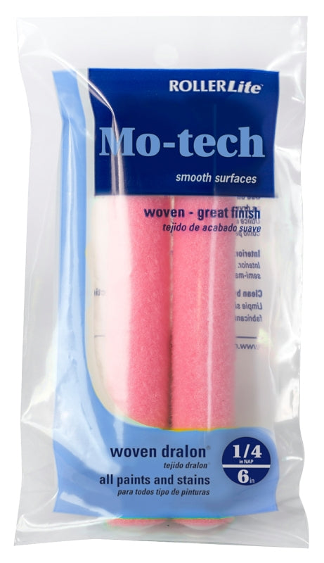ROLLERLITE RollerLite Mo-Tech 6MT025D Mini Roller Cover Refill, 1/4 in Thick Nap, 6 in L, Dralon Cover, Pink