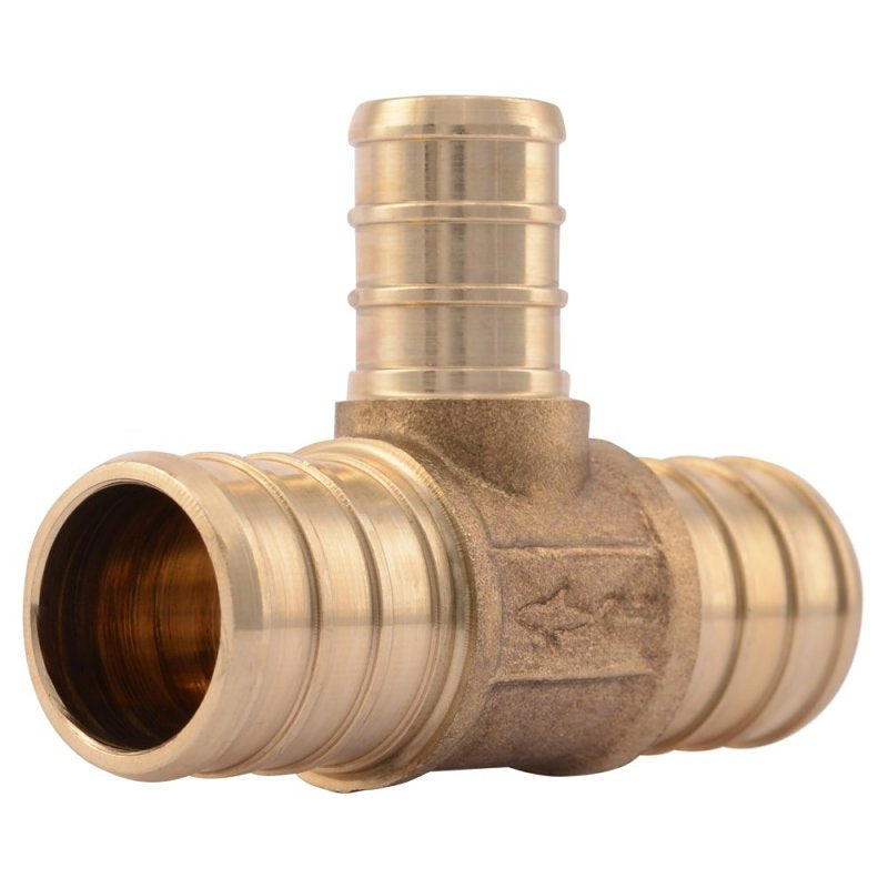 SHARKBITE SharkBite UC412LFA10 Reducing Pipe Tee, 3/4 x 1/2 in, Barb, PEX-A, PEX-B, Brass, 200 psi Pressure