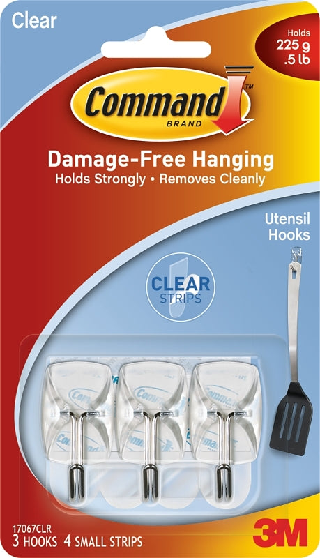 COMMAND Command 17067CLR Wire Hook, 0.5 lb, 3 -Hook, Metal/Plastic, Clear