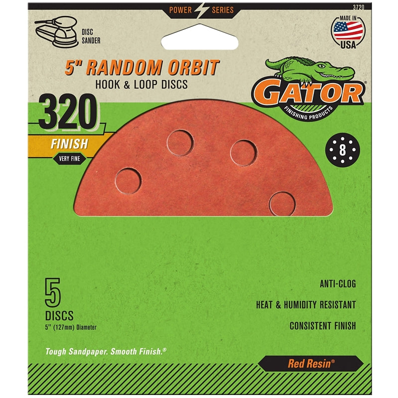 GATOR Gator 3720 Sanding Disc, 5 in Dia, 320 Grit, Super Fine, Aluminum Oxide Abrasive, Vented