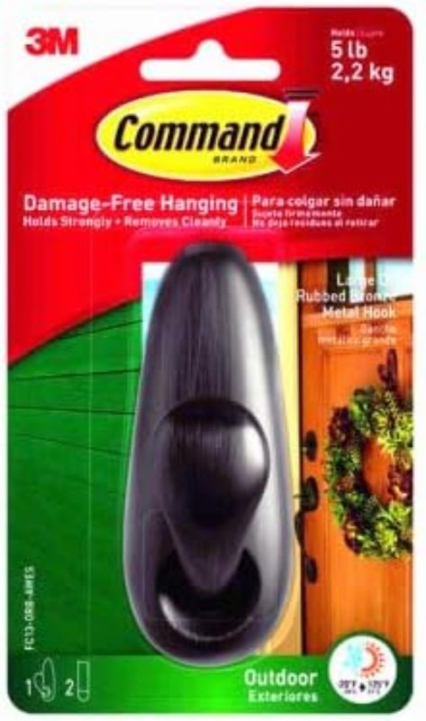 COMMAND Command Forever Classic Series FC13-ORB-AWES Large Outdoor Hook, 5 lb, 1-Hook, Metal, Oil-Rubbed Bronze